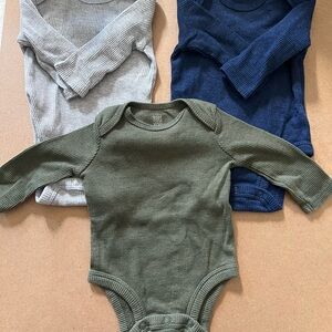 Carters- Set of 3 Cozy Kids Ribbed One Piece Set - Green, Gray, and Blue